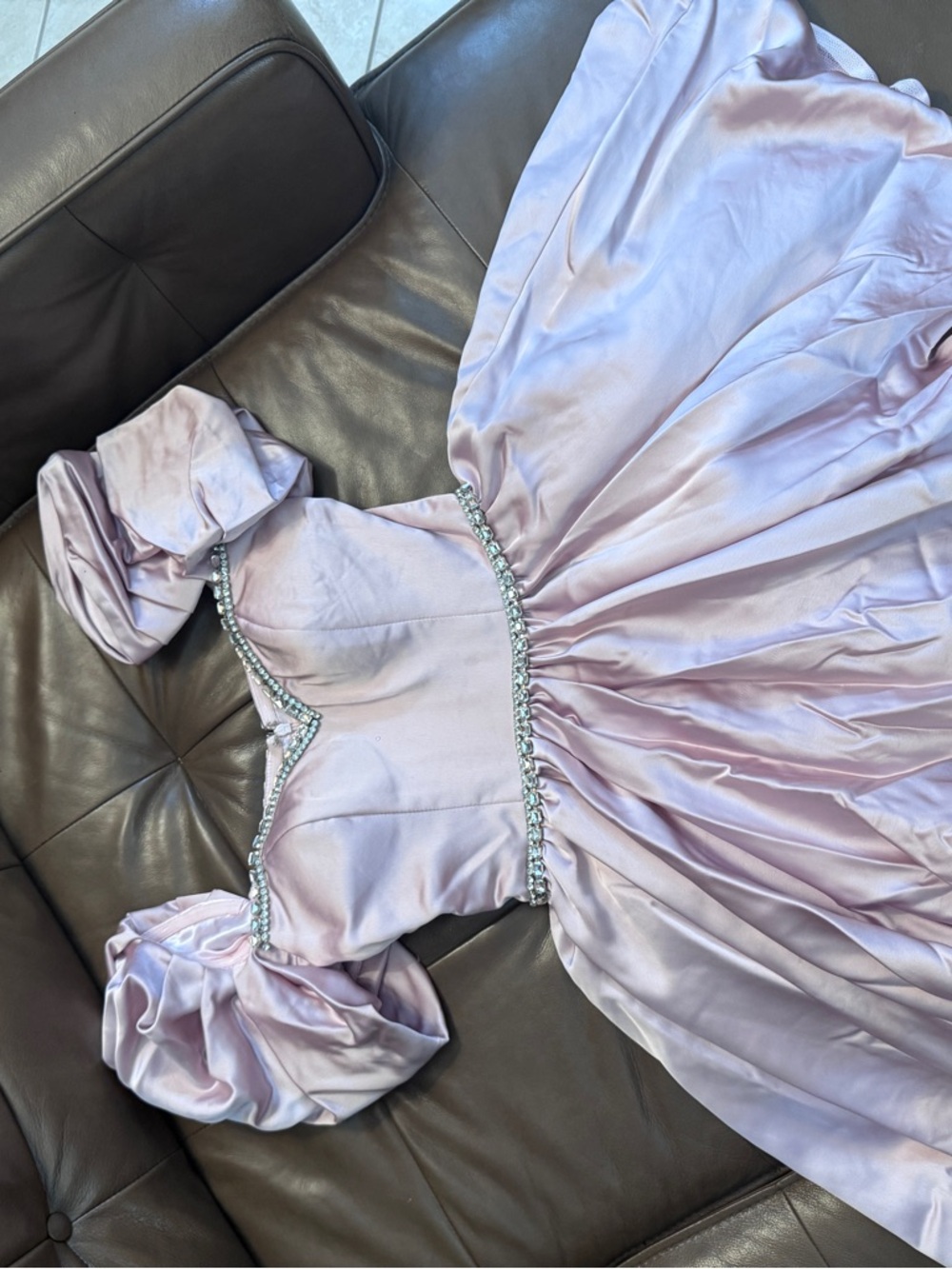 Mac Duggal Light Pink Satin Strapless Dress with Crystal Embellishment - Picture 5 of 9